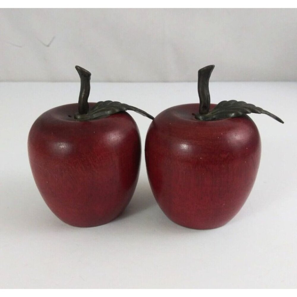 Vintage Price Import Wooden Apple 3.5" Salt & Pepper Shakers